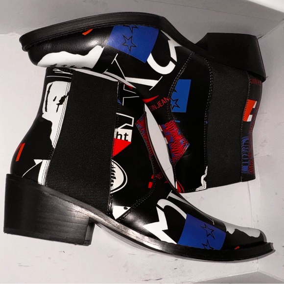 NIB Calvin Klein Barella Leather Western Boots Black Multi Printed Graphic US 8 - Picture 5 of 5